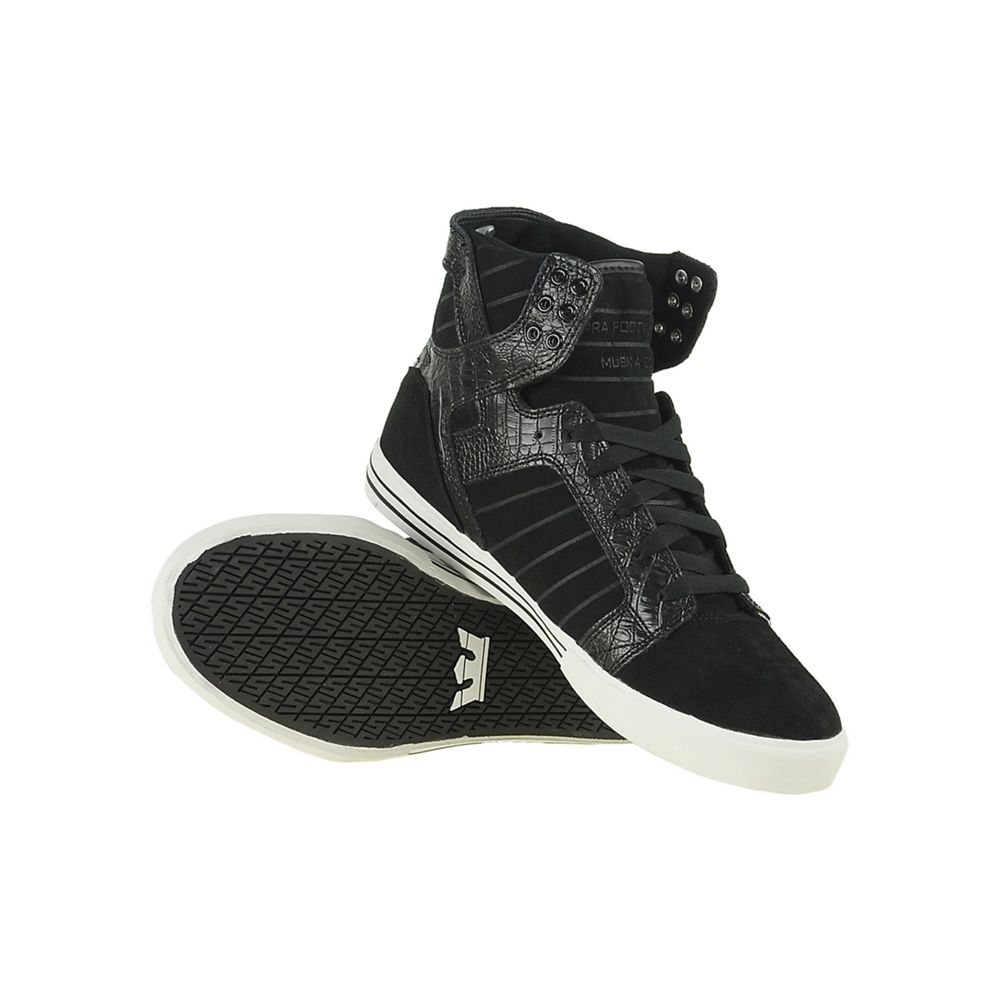 Baskets Montantes Supra SkyTop Noir Black Croc Suede Homme | YBV-78251255